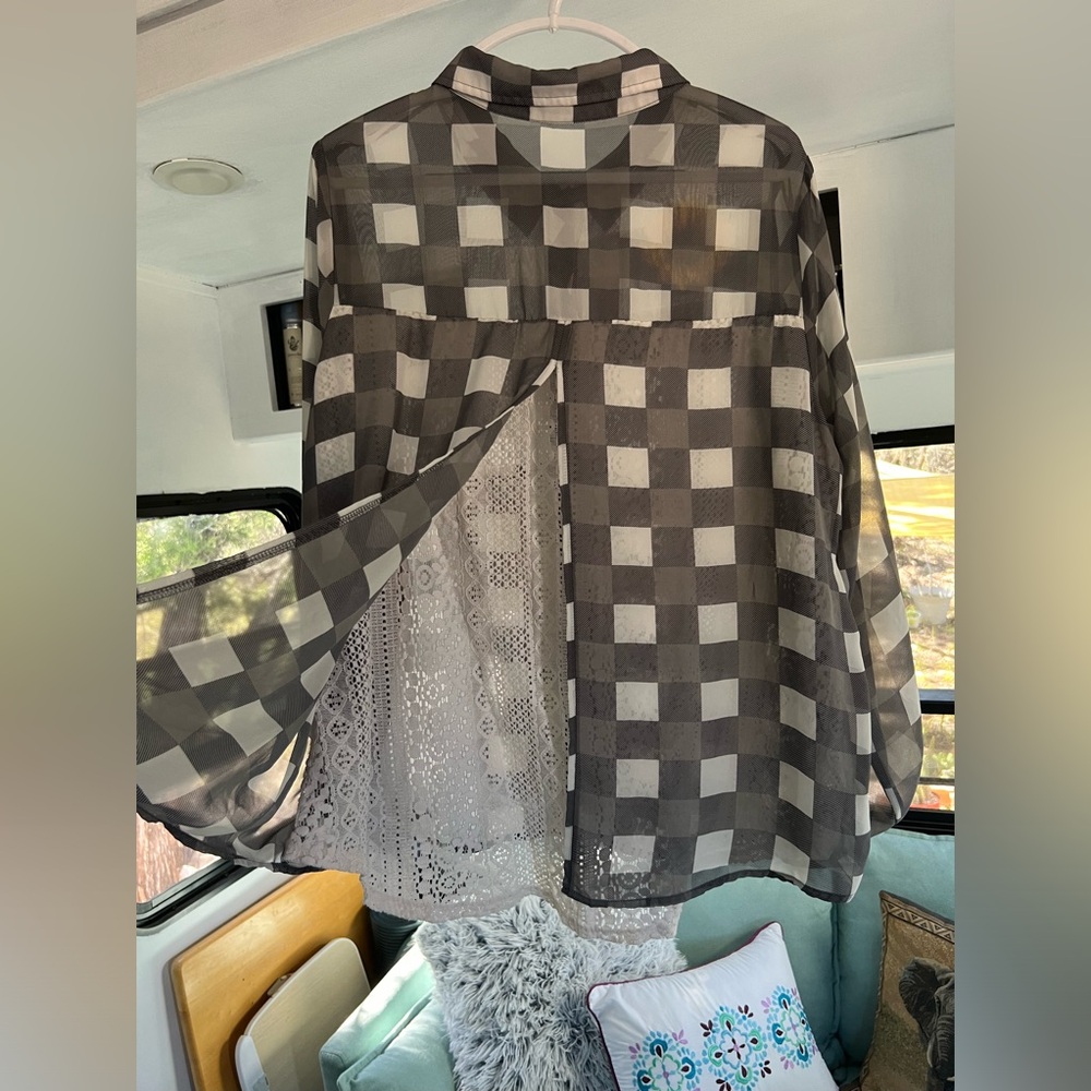 Charming Charlie’s Sheer and Lace Flannel Blouse (size: medium/large) - Picture 4 of 6